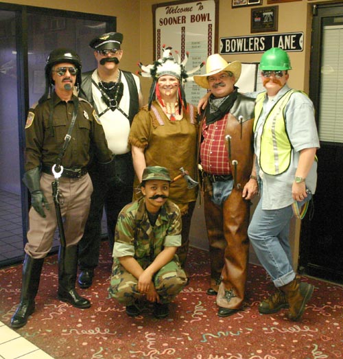 The OrthoCare Services Village People were one of 20 teams that participated in the Gutter Dance 7 charity-bowling event benefiting the J. D. McCarty Center in Norman on Thursday, May 6. Going beyond the criteria for the most creative bowling shirt contest, this winning group even entertained the other bowlers with their version of "YMCA."  The Village People are (l-r) Gary Birks, James Jackson, Melissa Haworth, John Brigance, Bekki Smith and Dorothy Mwakma (kneeling).